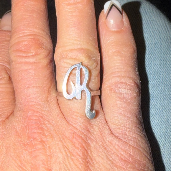 Sterling Silver Unisex Script Initial “R” Ring, Sz 7 - Picture 1 of 7